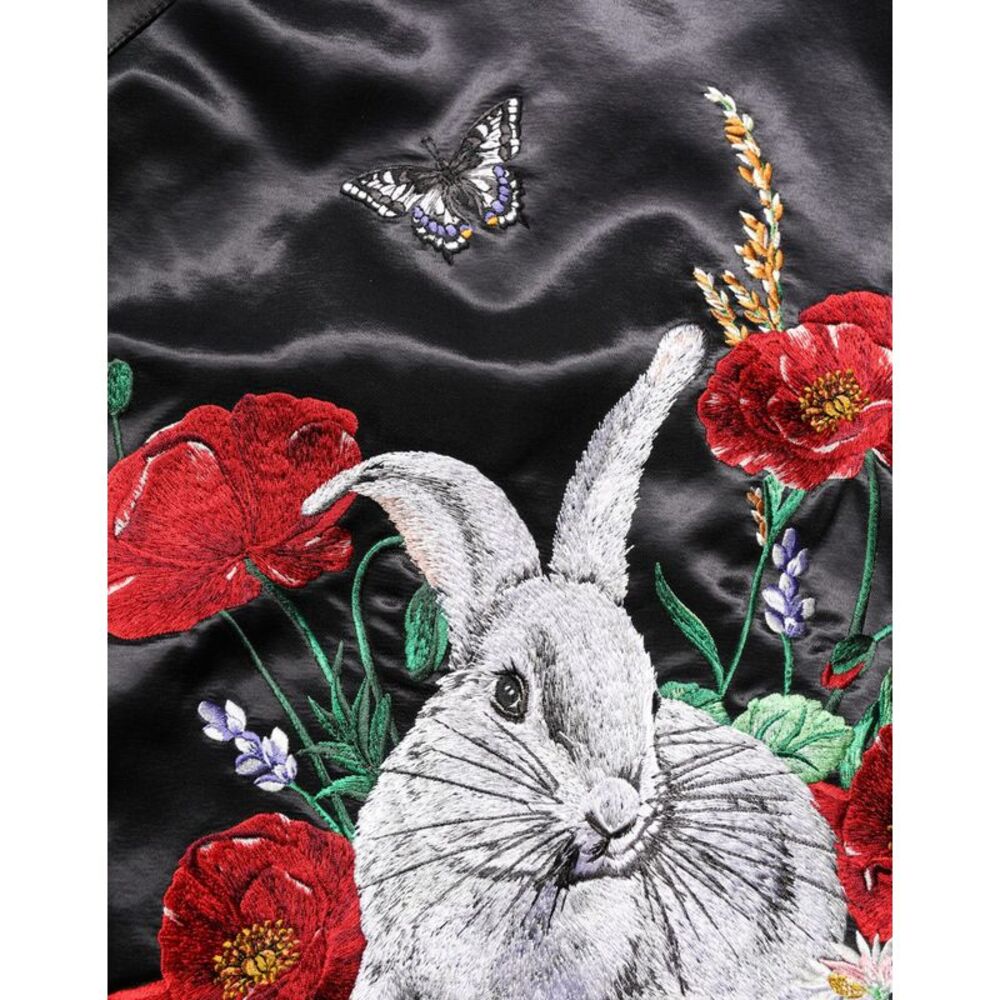Dolce & Gabbana Black Satin Floral Embroidery Bomber Women's Jacket